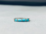Amazing Vintage Native American Navajo Turquoise Inlay Sterling Silver Ring Old-Nativo Arts