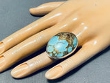 Colossal San Felipe Signed Huge 8 Turquoise Sterling Silver Ring-Nativo Arts
