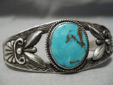 Early 1900's Vintage Native American Navajo Hand Repoussed Sterling Silver Turquoise Bracelet-Nativo Arts