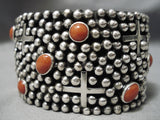Superior Christian Cross Native American Navajo Domed Coral Sterling Silver Bracelet-Nativo Arts