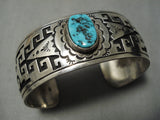Intricate!! Vintage Native American Navajo Turquoise Geomtric Rug Sterling Silver Bracelet-Nativo Arts