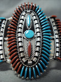 One Of The Best Native American Zuni Turquoise Coral Sterling Silver Bracelet-Nativo Arts
