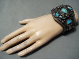 Authentic Museum Vintage Native American Navajo Turquoise Inlay Sterling Silver Bracelet-Nativo Arts