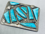 Don Platero Vintage Native American Navajo Blue Gem Turquoise Sterling Silver Buckle-Nativo Arts