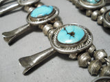 Blue Diamond Turquoise Vintage Native American Navajo Sterling Silver Squssh Blossom Necklace-Nativo Arts
