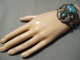 Towering Vintage Native American Navajo Morenci Turquoise Sterling Silver Chain Link Bracelet-Nativo Arts