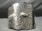 One Of The Best Early Vintage Native American Navajo Coin Silver Repoussed Bracelet Cuff-Nativo Arts