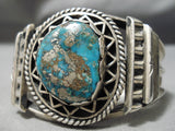 Opulent Vintage Native American Navajo Old Morenci Turquoise Sterling Silver Bracelet Old-Nativo Arts