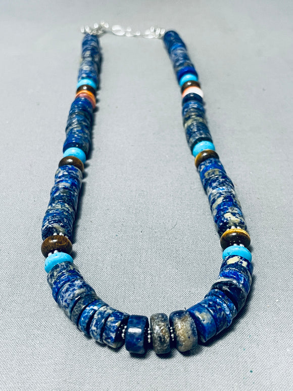 Chunky Dunky Tubule Vintage Native American Navajo Lapis Sterling Silver Necklace-Nativo Arts