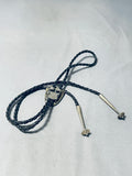 One Of The Finest Vintage Native American Zuni Turquoise Inlay Sterling Silver Bolo Tie-Nativo Arts
