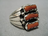 Huge Men's Chunky Red Coral Native American Sterling Silver Ring-Nativo Arts