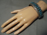 Quality Detailed!! Vintage Native American Navajo Squared Turquoise Sterling Silver Bracelet-Nativo Arts