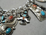 Detailed Vintage Native American Navajo Zuni Women's Charm Sterling Silver Turquoise Bracelet-Nativo Arts