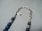 Very Rare Tubed Midnight Lapis Vintage Native American Navajo Sterling Silver Necklace- Signed!-Nativo Arts