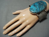 Huge Coin San Felipe Old Kingman Turquoise Sterling Silver Dollar Bracelet-Nativo Arts