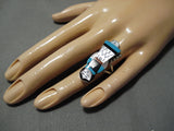 Exquisite Zuni Native American Turquoise Inlay Sterling Silver Maiden Ring-Nativo Arts