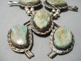 Heavy Vintage Native American Navajo Royston Turquoise Sterling Silver Squash Blossom Necklace-Nativo Arts