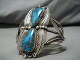 Superlative Vintage Native American Navajo Pilot Mountain Turquoise Sterling Silver Bracelet-Nativo Arts