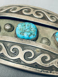 Waves Of Water Vintage Native American Navajo Turquoise Sterling Silver Buckle Old-Nativo Arts
