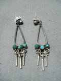 Fabulous Vintage Native American Navajo Green Blue Turquoise Sterling Silver Earrings Old-Nativo Arts