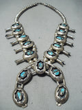 Rare Vintage Native American Navajo Morenci Turquoise Sterling Silver Squash Blossom Necklace-Nativo Arts