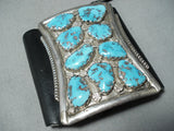 Awesome Vintage Native American Zuni 9 Morenci Turquoise Sterling Silver Bowguard Old-Nativo Arts