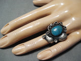Exquisite Vintage Native American Navajo Pilot Mountain Turquoise Sterling Silver Ring Old-Nativo Arts