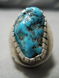 Incredible Vintage Native American Navajo Chunky Persin Turquoise Sterling Silver Ring Old-Nativo Arts