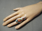 Native American Tremendous Vintage Navajo David Tune Turquoise Sterling Silver Inlay Ring-Nativo Arts