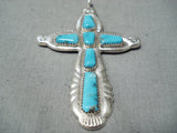 Wonderful Native American Zuni Blue Diamond Turquoise Sterling Silver Cross Pendant-Nativo Arts
