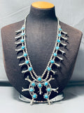Squash Naja Vintage Native American Navajo Turquoise Sterling Silver Squash Blossom Necklace-Nativo Arts