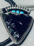 Authentic 154 Grams Vintage Native American Navajo Turquoise Arrowhead Sterling Silver Bolo Tie-Nativo Arts