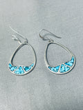 Appealing Native American Navajo Turquoise Chip Inlay Sterling Silver Earrings-Nativo Arts