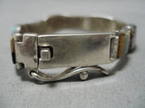 Magnificent Vintage Native American Navajo Raised Inlay Sterling Silver Turquoise Bracelet-Nativo Arts