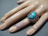 Magnificent Vintage Native American Navajo Morenci Turquoise Sterling Silver Ring Old-Nativo Arts