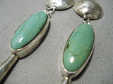 Huge Native American Navajo Royston Turquoise Sterling Silver Squash Earrings-Nativo Arts