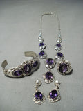 Dynamic Native American Navajo Amethyst Sterling Silver Necklace, Bracelet, Ring, Earrings Set-Nativo Arts