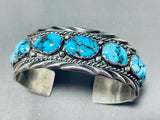 Gorgeous Vintage Native American Navajo 11 Kingman Turquoise Sterling Silver Bracelet-Nativo Arts