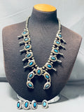 Gorgeous Bisbee Turquoise Vintage Native American Navajo Sterling Silver Squash Blossom Necklace-Nativo Arts
