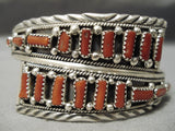 Very Unique 2 Row Navajo Coral Sterling Silver Eave Bracelet Native American-Nativo Arts