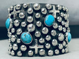 Gargantuan Native American Navajo Turquoise Sterling Silver Cross Bracelet-Nativo Arts