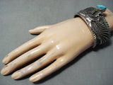 Fascinating Navajo Native American Turquoise Sterling Silver Eagle Bracelet-Nativo Arts