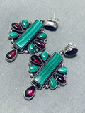 Dazzling Vintage Native American Navajo Garnet Malachite Sterling Silver Earrings-Nativo Arts