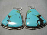 Stunning Huge Vintage Native American Navajo Spiderweb Turquoise Chunk Sterling Silver Earrings-Nativo Arts