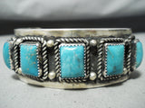 Huge Heavy Vintage Native American Navajo Squared Turquoise Signed Sterling Silver Bracelet-Nativo Arts