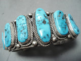Tremendous Vintage Native American Navajo Sleeping Beauty Turquoise Sterling Silver Bracelet Old-Nativo Arts