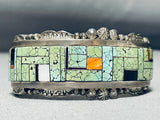 Heavy Intircate Vintage Native American Navajo Green Spiderwb Turquoise Sterling Silver Bracelet-Nativo Arts