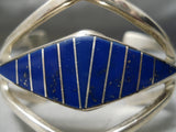 Superior Vintage Native American Navajo Lapis Inlay Sterling Silver Bracelet Cuff-Nativo Arts