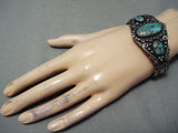 Deep Intense Vintage Native American Navajo Number 8 Turquoise Sterling Silver Bracelet Old-Nativo Arts