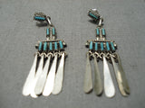Dangling Vintage Zuni Needle Turquoise Sterling Silver Native American Earrings-Nativo Arts